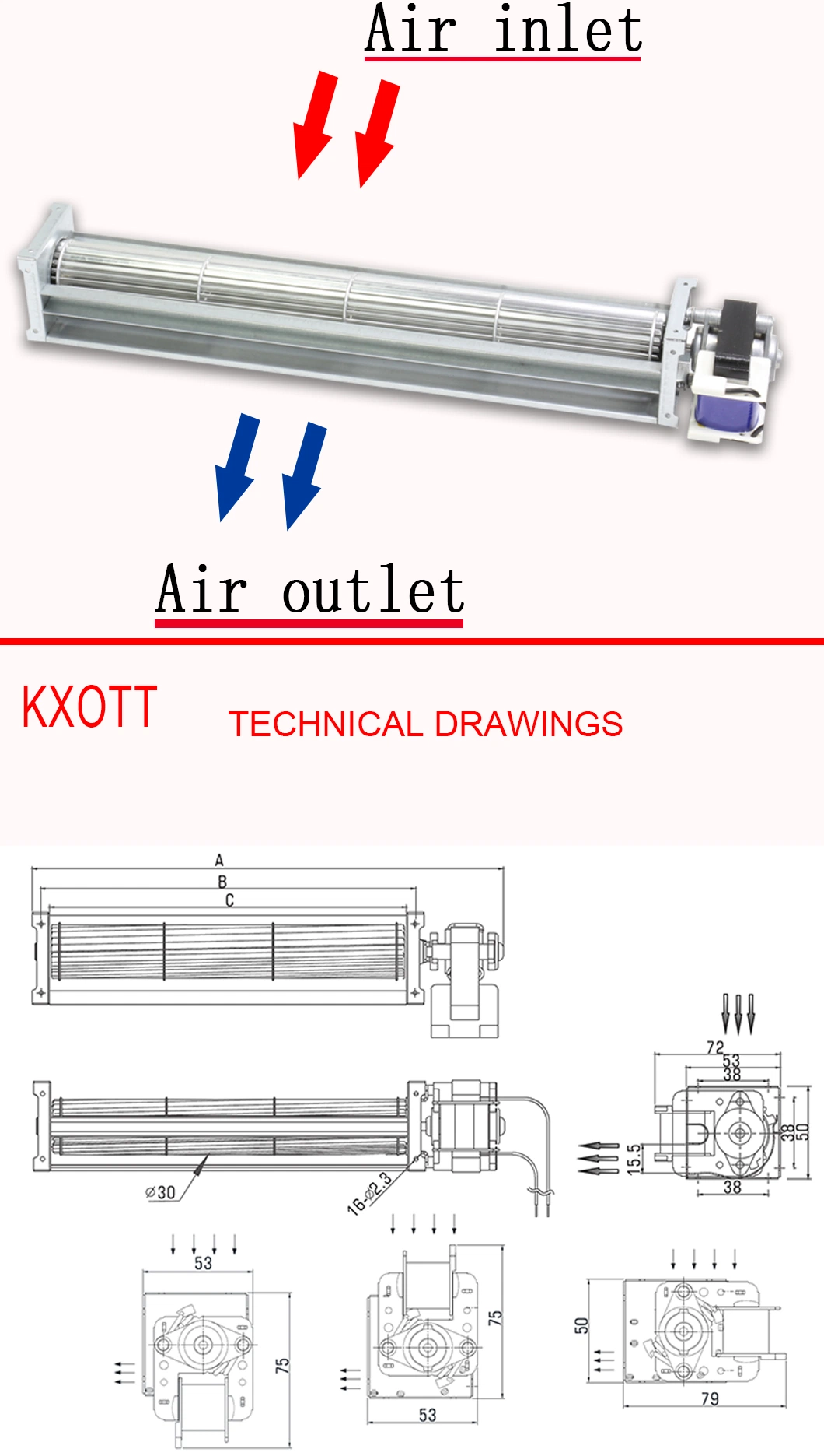Ka30mm AC 110V 230V Cross Flow Electric Cooling Ventilation Industrial DC Blower Fan